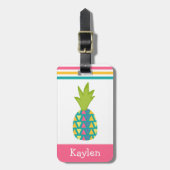 Roze Tropische Ananas Aangepaste Naam Modern Trend Bagagelabel (Voorkant verticaal)