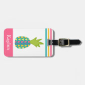 Roze Tropische Ananas Aangepaste Naam Moderne Tren Bagagelabel (Voorkant horizontaal)