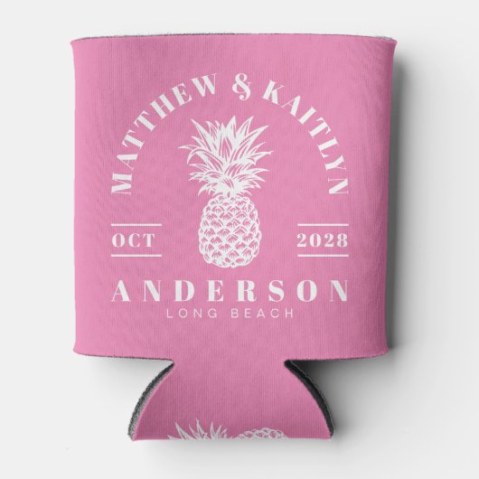 Roze Tropische Ananas Bruiloft Blikjeskoeler (Voorkant)
