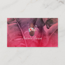 Roze Tropische Ananas Flamingo & Palmbladeren Visitekaartje