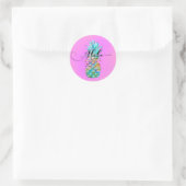 Roze Tropische Ananas Kleur Spetter Luau Aloha Ronde Sticker (Tas)
