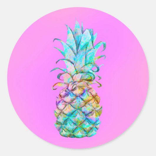 Roze Tropische Ananas Kleur Splash Luau Party Ronde Sticker (Voorkant)
