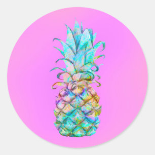 Roze Tropische Ananas Kleur Splash Luau Party Ronde Sticker