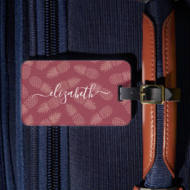 Roze tropische ananas patroon aangepaste scriptnaa bagagelabel