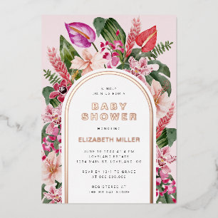 Roze Tropische Baby Shower Folie Uitnodiging