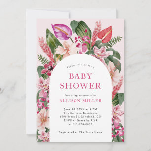 Roze Tropische Baby Shower Uitnodiging