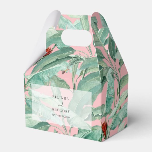 Roze tropische banaan palm bladeren bruiloft gunst bedankdoosjes (Voorkant Zijde)