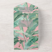 Roze tropische banaan palmbladeren bruiloft all in one uitnodiging (Buitenkant)