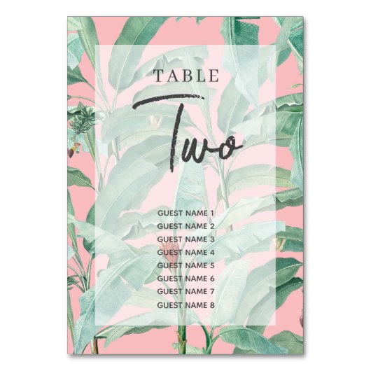 Roze tropische banaan palmbladeren bruiloft kaart (Achterkant)