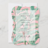 Roze tropische banaan palmbladeren bruiloft kaart (Voorkant)