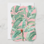 Roze tropische banaan palmbladeren bruiloft kaart (Achterkant)
