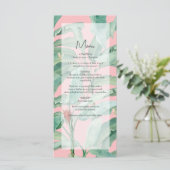Roze tropische banaan palmbladeren bruiloft menu (Staand voorkant)