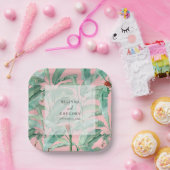 Roze tropische banaan palmbladeren bruiloft papieren bordje (Feest)