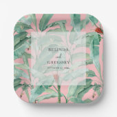 Roze tropische banaan palmbladeren bruiloft papieren bordje (Voorkant)
