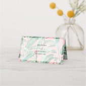 Roze tropische banaan palmbladeren bruiloft plaatskaartje (Achterkant)