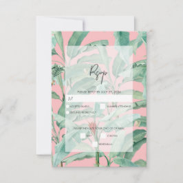 Roze tropische banaan palmbladeren bruiloft RSVP kaartje