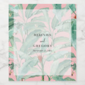 Roze tropische banaan palmbladeren bruiloft wijn etiket (Enkel label)