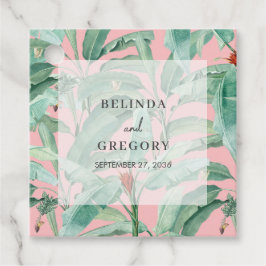 Roze Tropische Banaanpalmbladeren Bruiloft  Bedankjes Labels