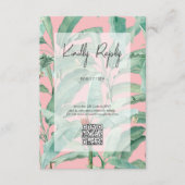 Roze Tropische Banaanpalmbladeren Bruiloft Informatiekaartje (Voorkant)