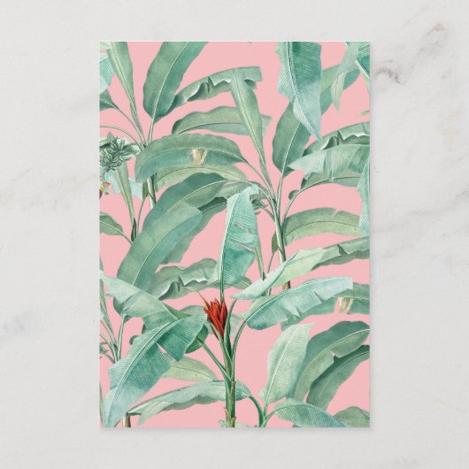 Roze Tropische Banaanpalmbladeren Bruiloft Informatiekaartje (Achterkant)