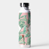 Roze tropische bananenbladeren monogram waterfles (Links)