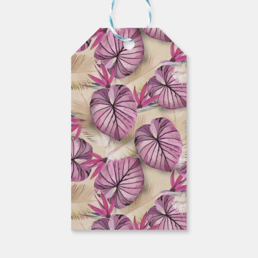 Roze tropische bladeren cadeaulabel (Achterkant)