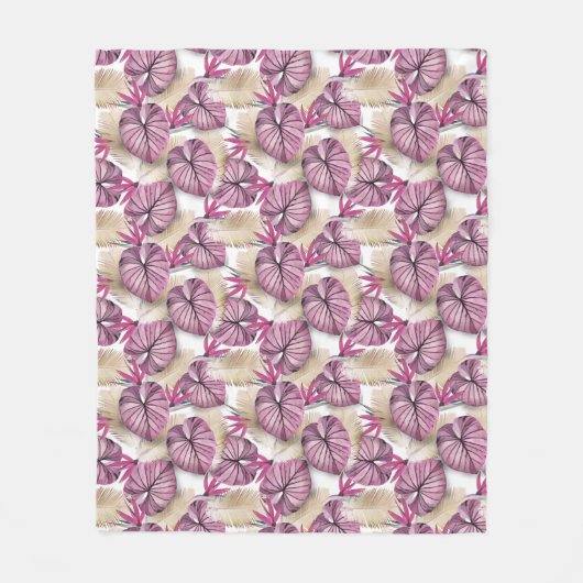Roze tropische bladeren fleece deken (Voorkant)