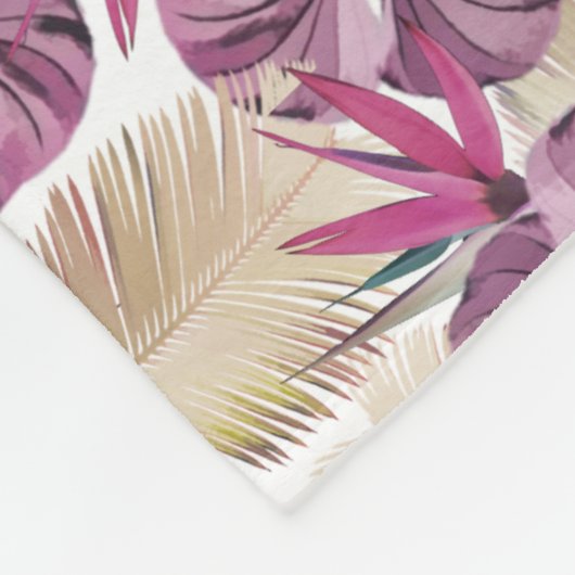 Roze tropische bladeren fleece deken (Hoek)