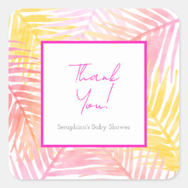Roze tropische bladeren Hawaïaans Baby shower Vierkante Sticker