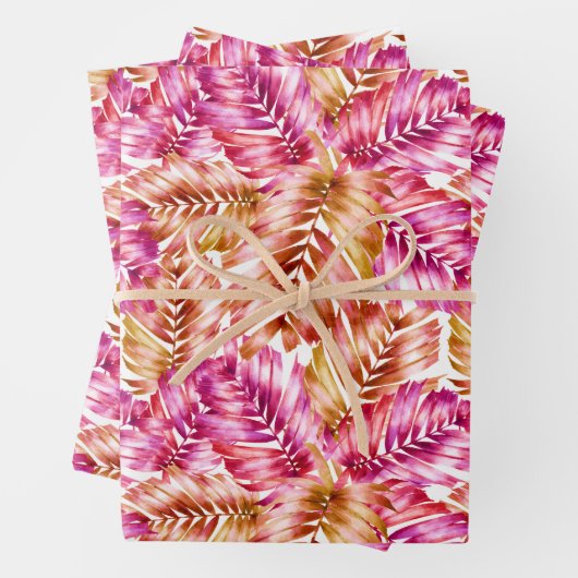 Roze Tropische Bladeren Inpakpapier Vel (In situ)