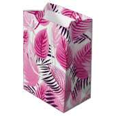 Roze tropische bladeren medium cadeauzakje (Achterkant Gekanteld)
