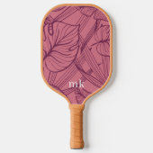 Roze Tropische bladeren Monogram Pickleball Paddle (Voorkant)