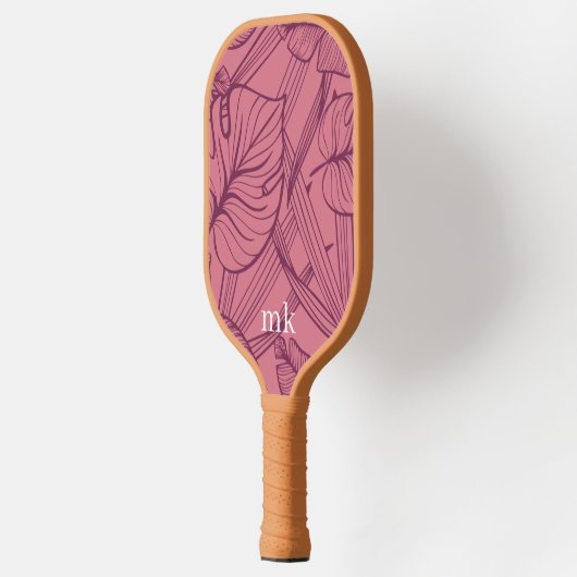 Roze Tropische bladeren Monogram Pickleball Paddle (Links)