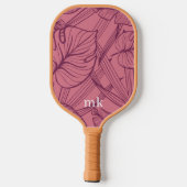 Roze Tropische bladeren Monogram Pickleball Paddle (Achterkant)