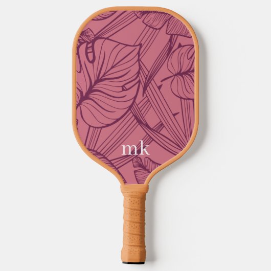 Roze Tropische bladeren Monogram Pickleball Paddle (Achterkant)