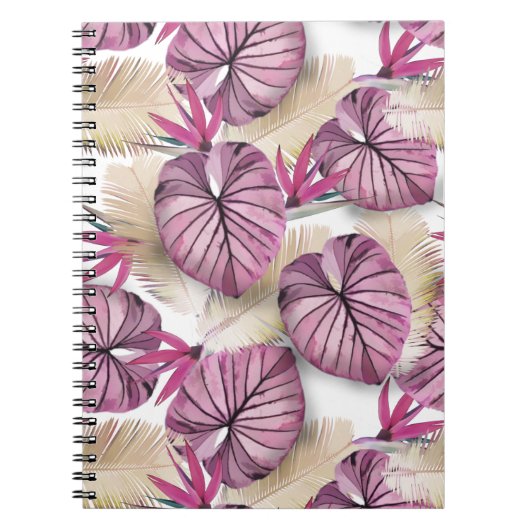 Roze tropische bladeren notitieboek (Voorkant)