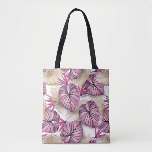 Roze tropische bladeren tote bag (Voorkant)