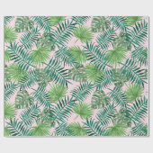Roze tropische bladeren vakantie cadeaupapier (Vlak)
