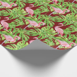 Roze Tropische Bladeren van Flamingo op Bourgogne Cadeaupapier