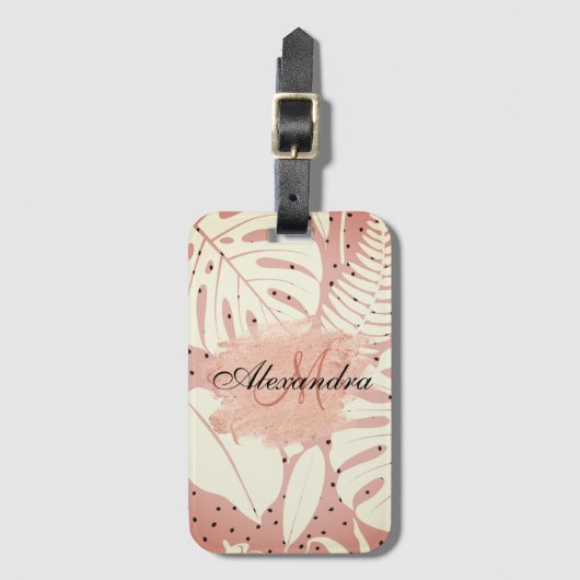 Roze tropische bladeren van Glitter Bagagelabel (Voorkant (verticaal))