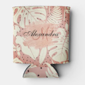 Roze tropische bladeren van Glitter Blikjeskoeler (Voorkant)