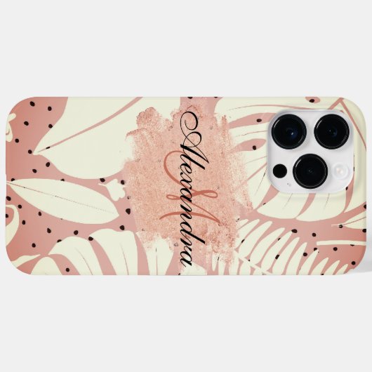 Roze tropische bladeren van Glitter Case-Mate iPhone Case (Achterkant (horizontaal))