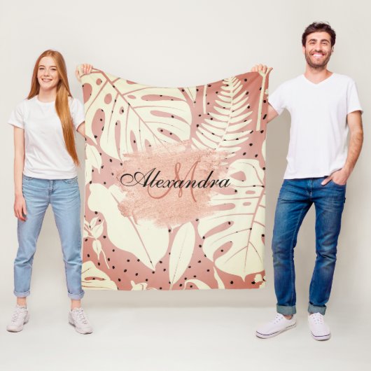 Roze tropische bladeren van Glitter Fleece Deken (In situ)