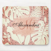 Roze tropische bladeren van Glitter Muismat (Voorkant)