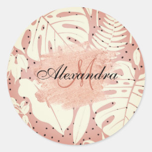 Roze tropische bladeren van Glitter Ronde Sticker