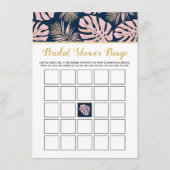 Roze tropische bladeren vrijgezellenfeest bingo ga informatiekaartje (Voorkant)