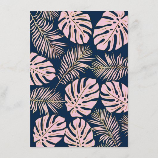 Roze tropische bladeren vrijgezellenfeest bingo ga informatiekaartje (Achterkant)