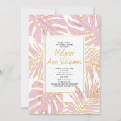 Roze tropische bladeren vrijgezellenfeest kaart (Voorkant)