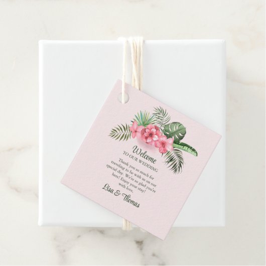 Roze Tropische Bloem Bruiloft Welkom Bedankjes Labels (In situ)