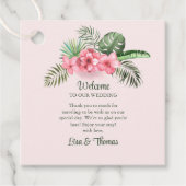 Roze Tropische Bloem Bruiloft Welkom Bedankjes Labels (Voorkant)